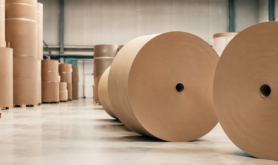Kraft paper rolls in warehouse